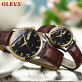 OLEVS marque hommes et femme montre-bracelet mode affaires Style Quartz noyau étanche lumineux bracelet en cuir montre pour les amoureux